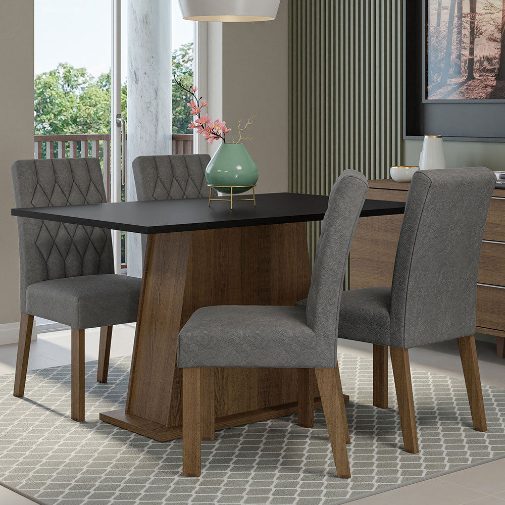 Juego de Comedor Mesa Tapa de Madera 4 Sillas Marrón/Negro/Silver Fiona Madesa