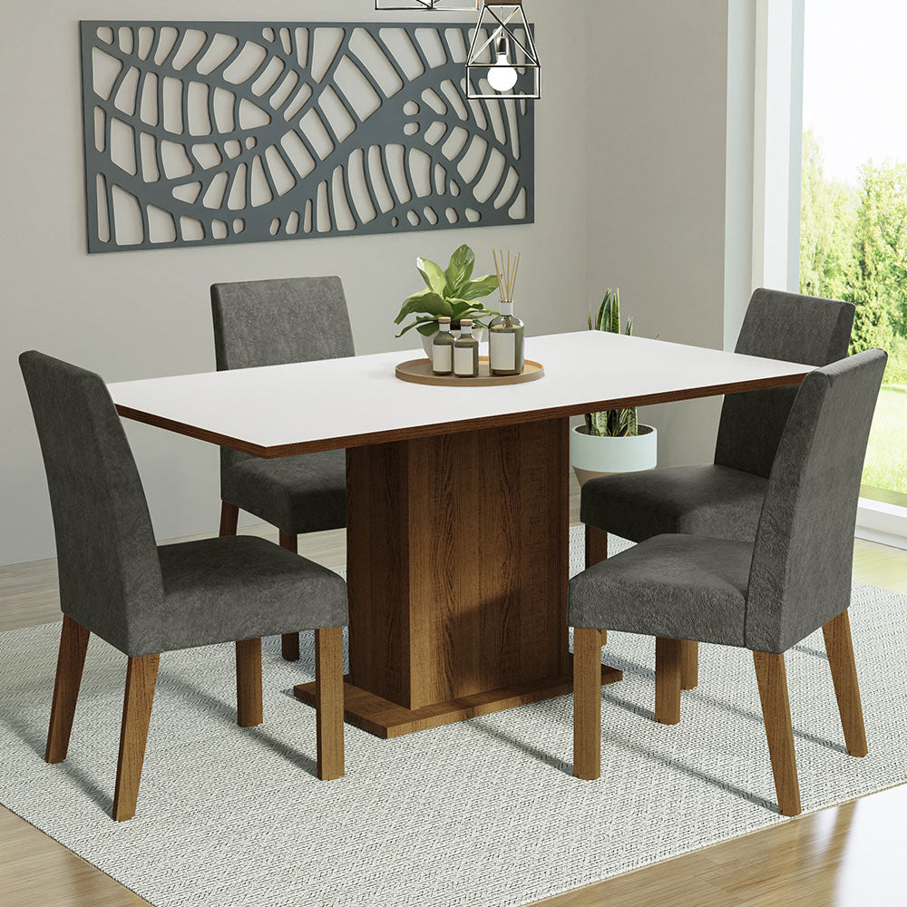 Juego de Comedor Mesa Tapa de Madera 4 Sillas Marrón/Blanco/Silver Keila Madesa