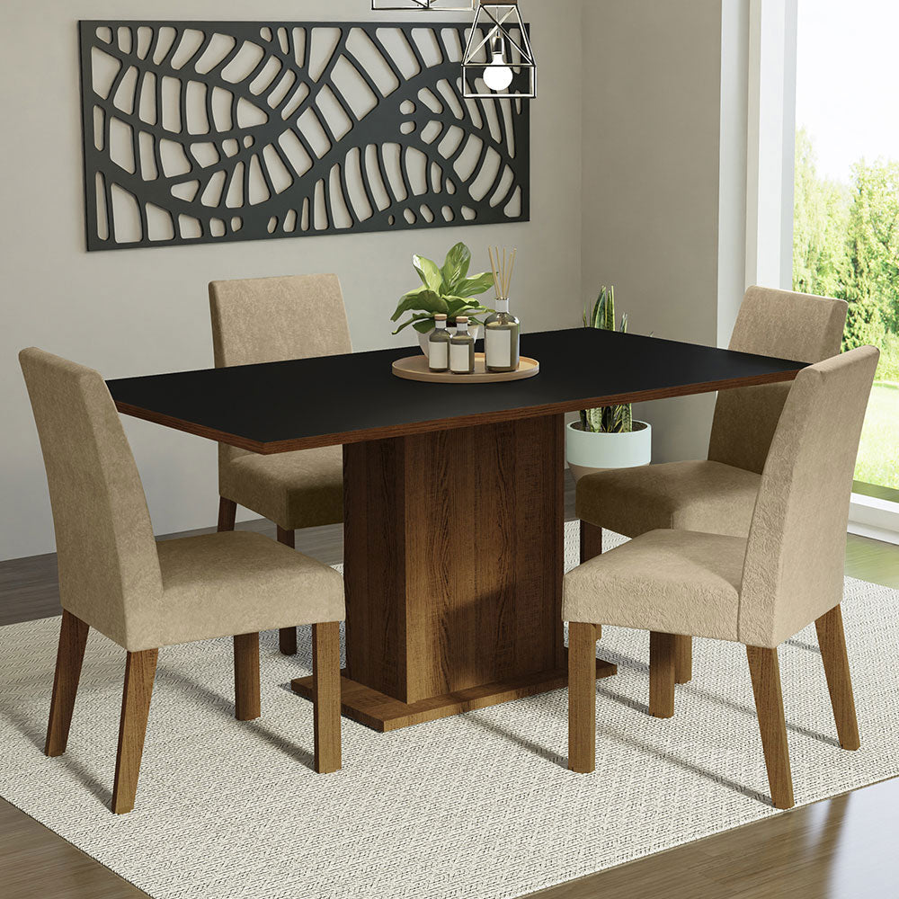 Juego de Comedor Mesa con Tapa de Madera 4 Sillas Marrón/Negro/Imperial Keila Madesa