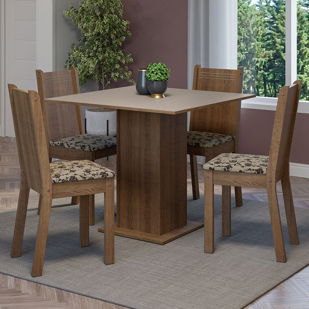 Juego de Comedor Mesa Tapa de Madera 4 Sillas Marrón/Crema/Beige Marrón Samara Madesa
