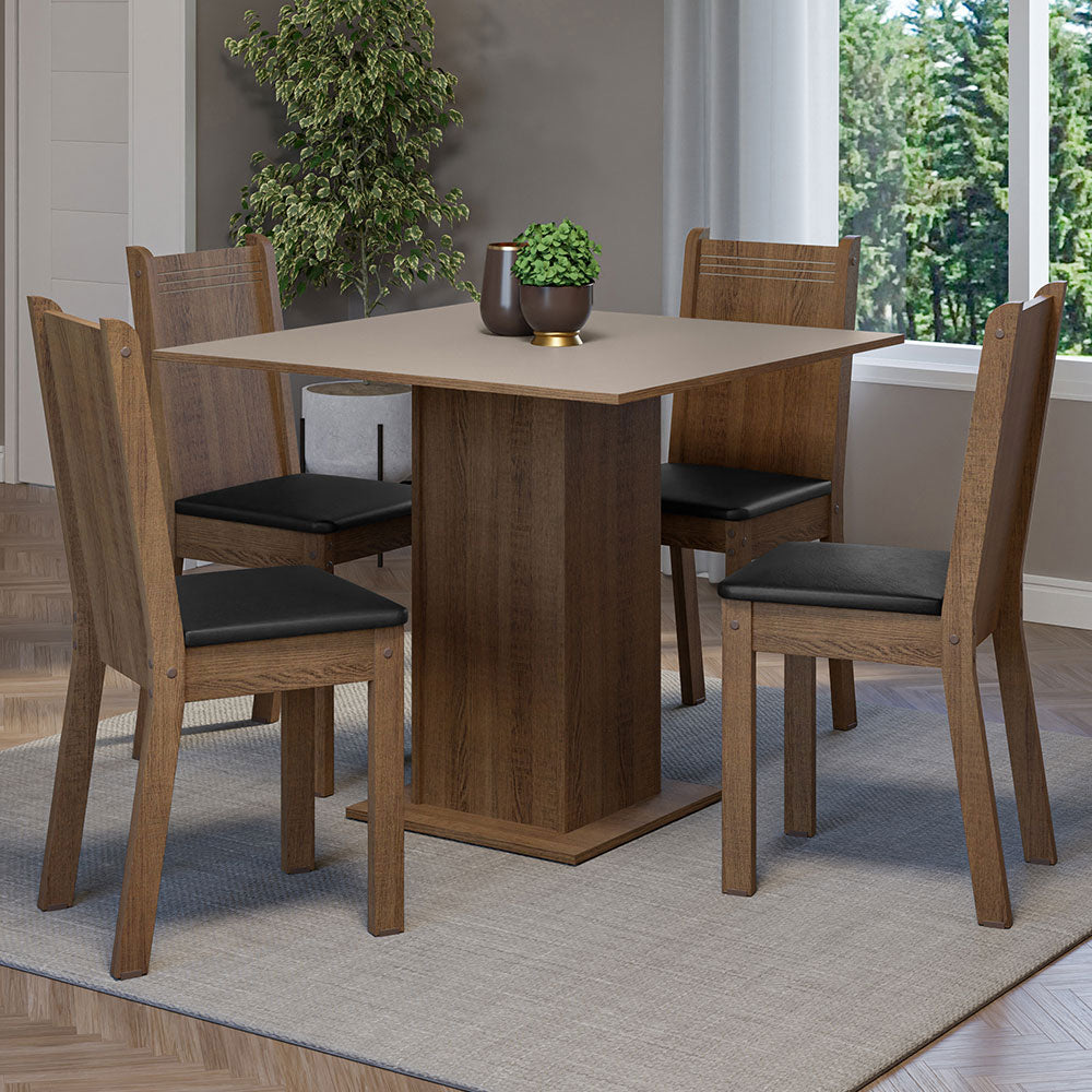 Juego de Comedor Mesa Tapa de Madera 4 Sillas Marrón/Crema/Negro Samara Madesa