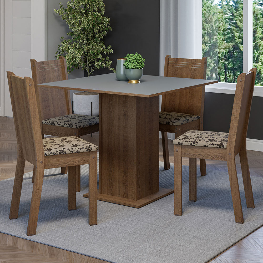 Juego de Comedor Mesa Tapa de Madera 4 Sillas Marrón/Gris/Beige Marrón Samara Madesa