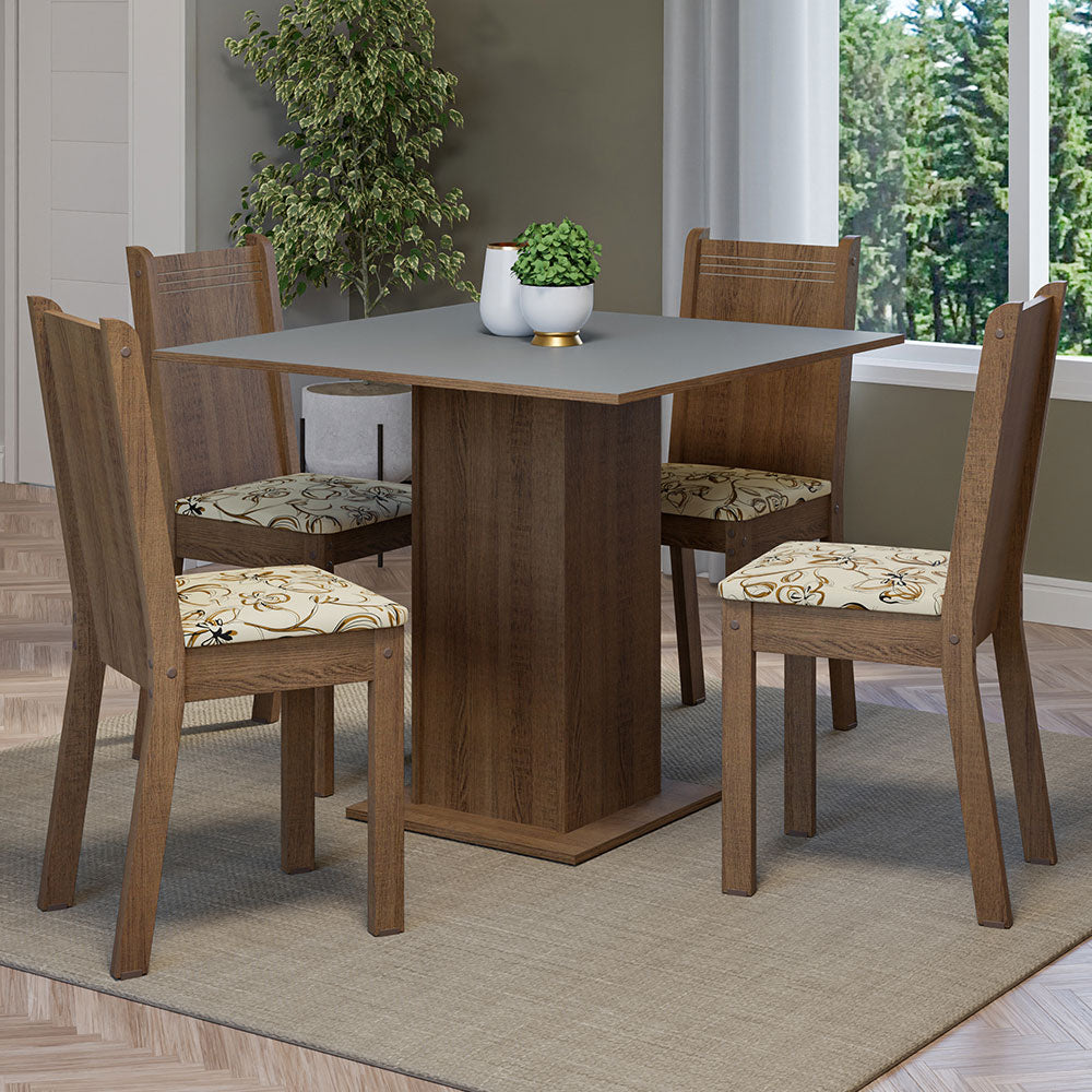 Juego de Comedor Mesa Tapa de Madera 4 Sillas Marrón/Gris/Lírio Beige Samara Madesa