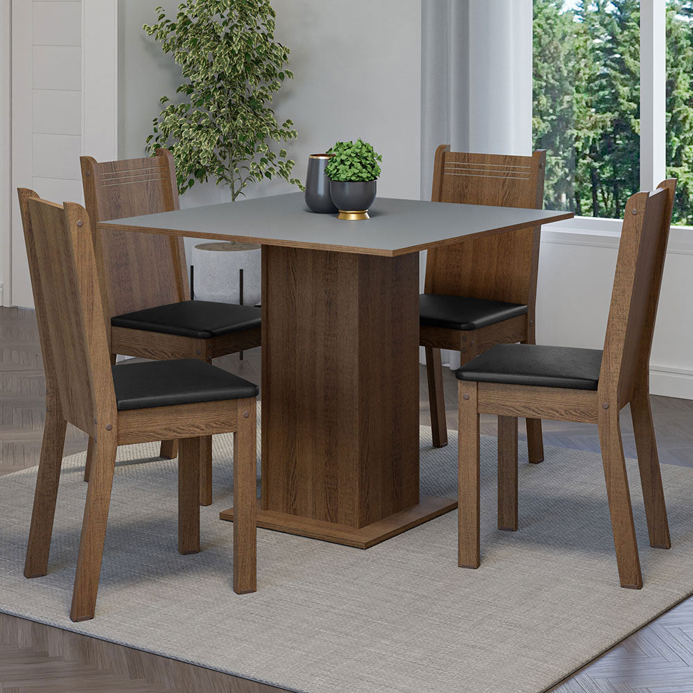 Juego de Comedor Mesa Tapa de Madera 4 Sillas Marrón/Gris/Negro Samara Madesa