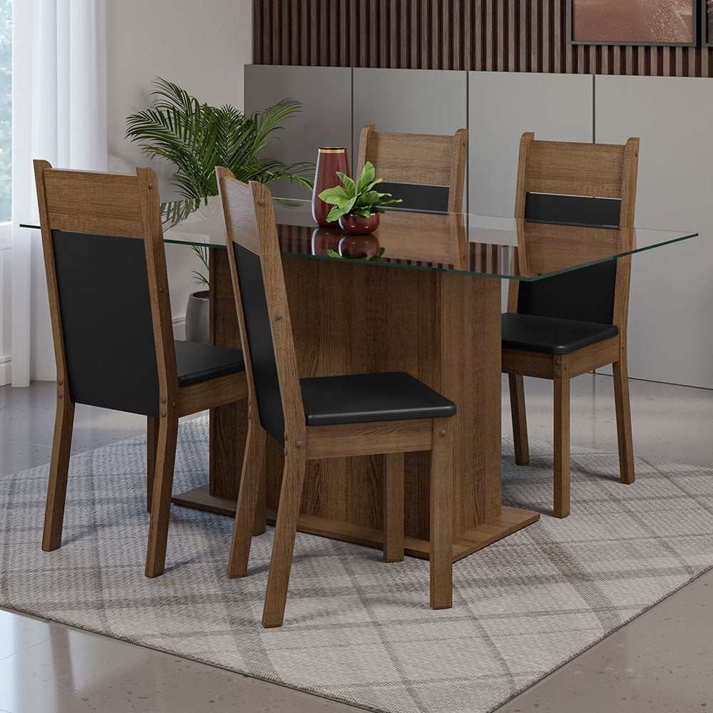 Juego de Comedor Mesa Tapa de Vidrio 4 Sillas Marrón/Negro Savana Madesa