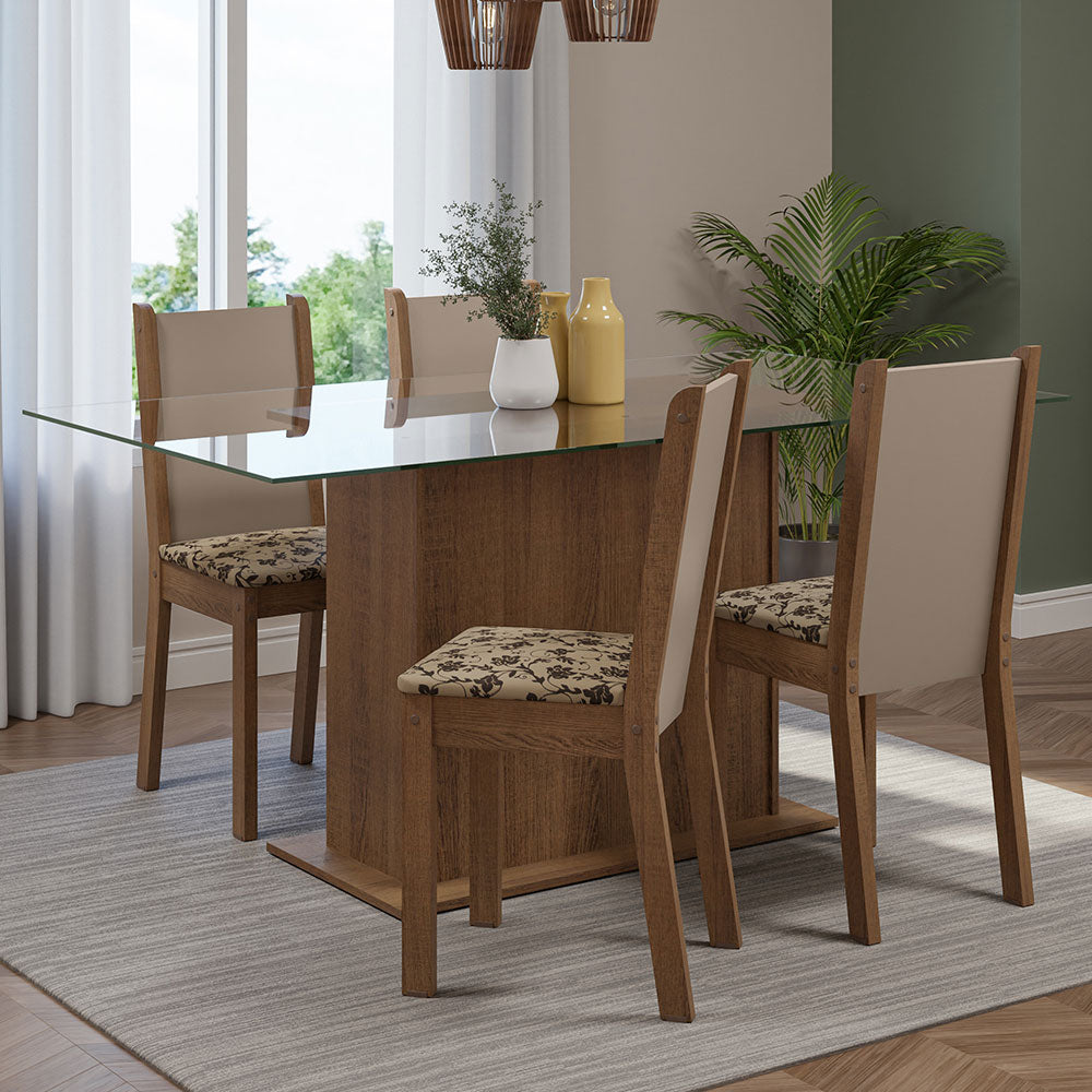Juego de Comedor Mesa Tapa de Vidrio 4 Sillas Marrón/Crema/Beige Marrón Yara Madesa