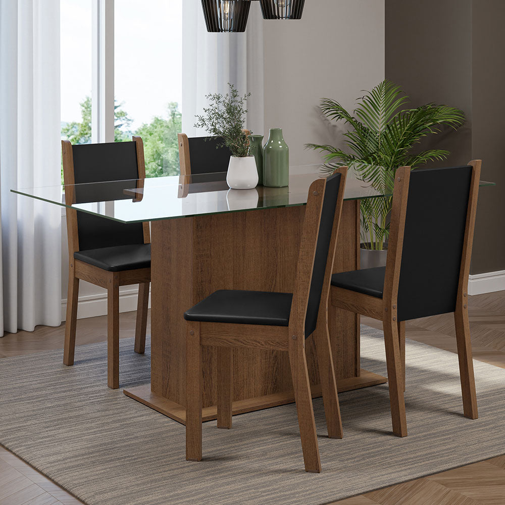 Juego de Comedor Mesa Tapa de Vidrio 4 Sillas Marrón/Negro Yara Madesa