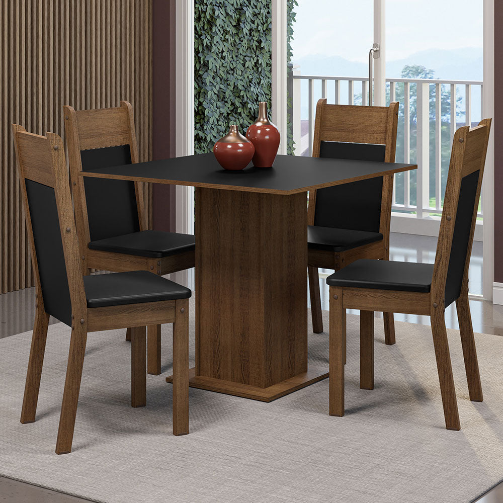 Juego de Comedor Mesa Tapa de Madera 4 Sillas Marrón/Negro Claire Madesa