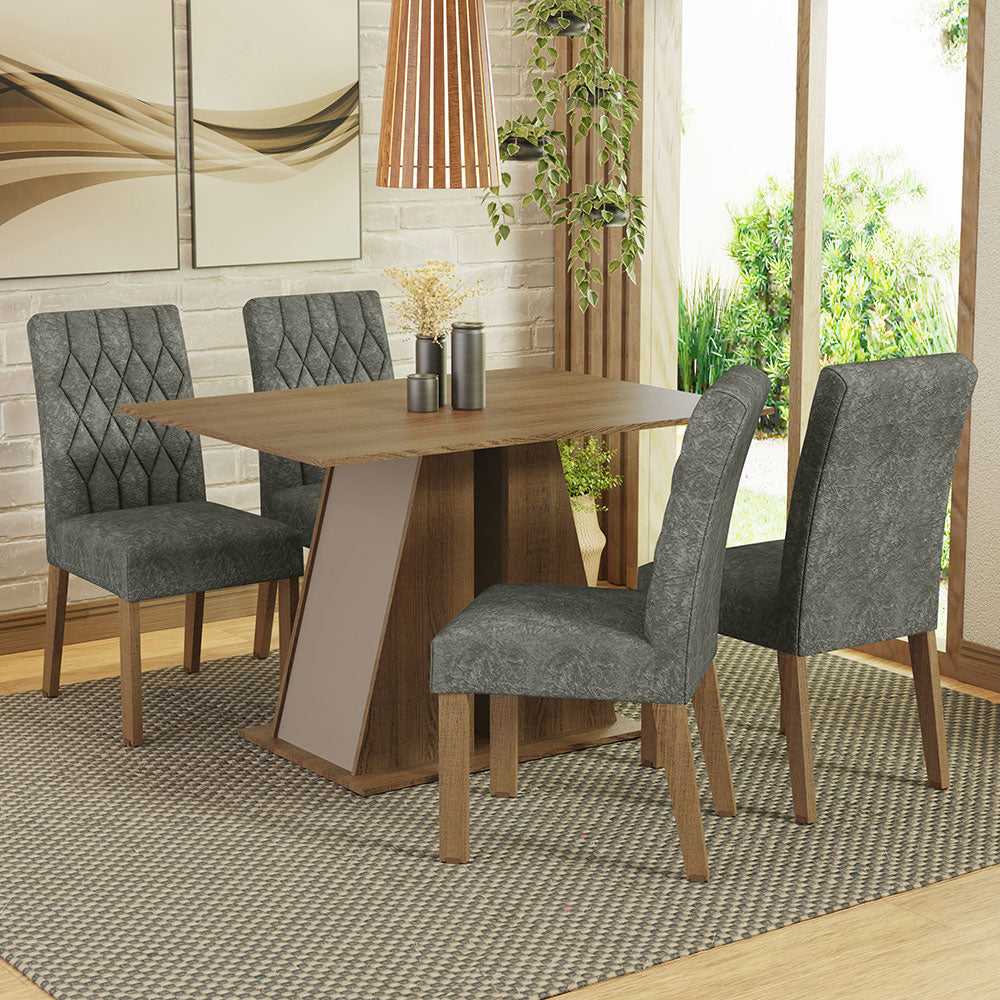 Juego de Comedor Mesa Tapa de Madera 4 Sillas Marrón/Crema/Silver Gisele Madesa