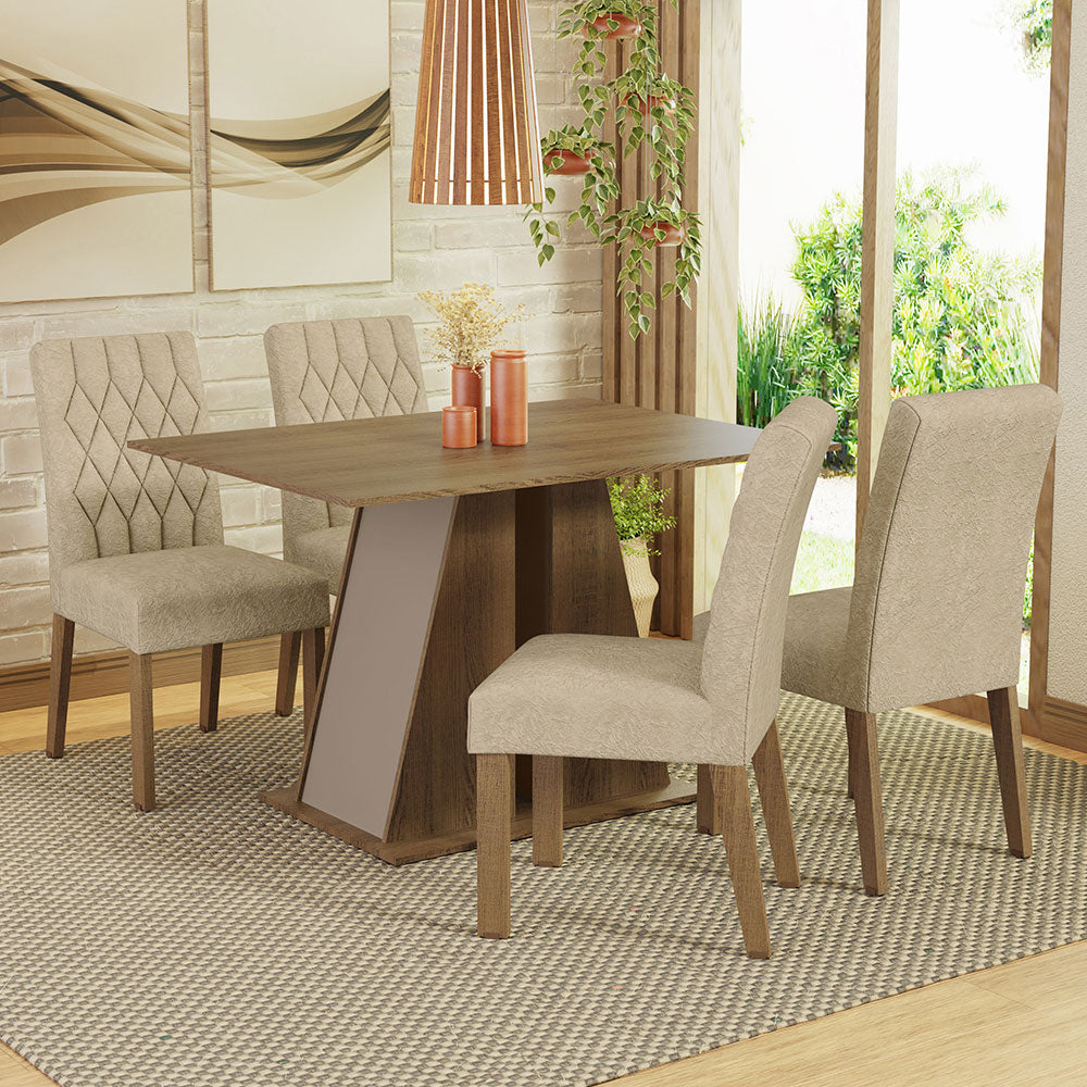 Juego de Comedor Mesa Tapa de Madera 4 Sillas Marrón/Crema/Imperial Gisele Madesa