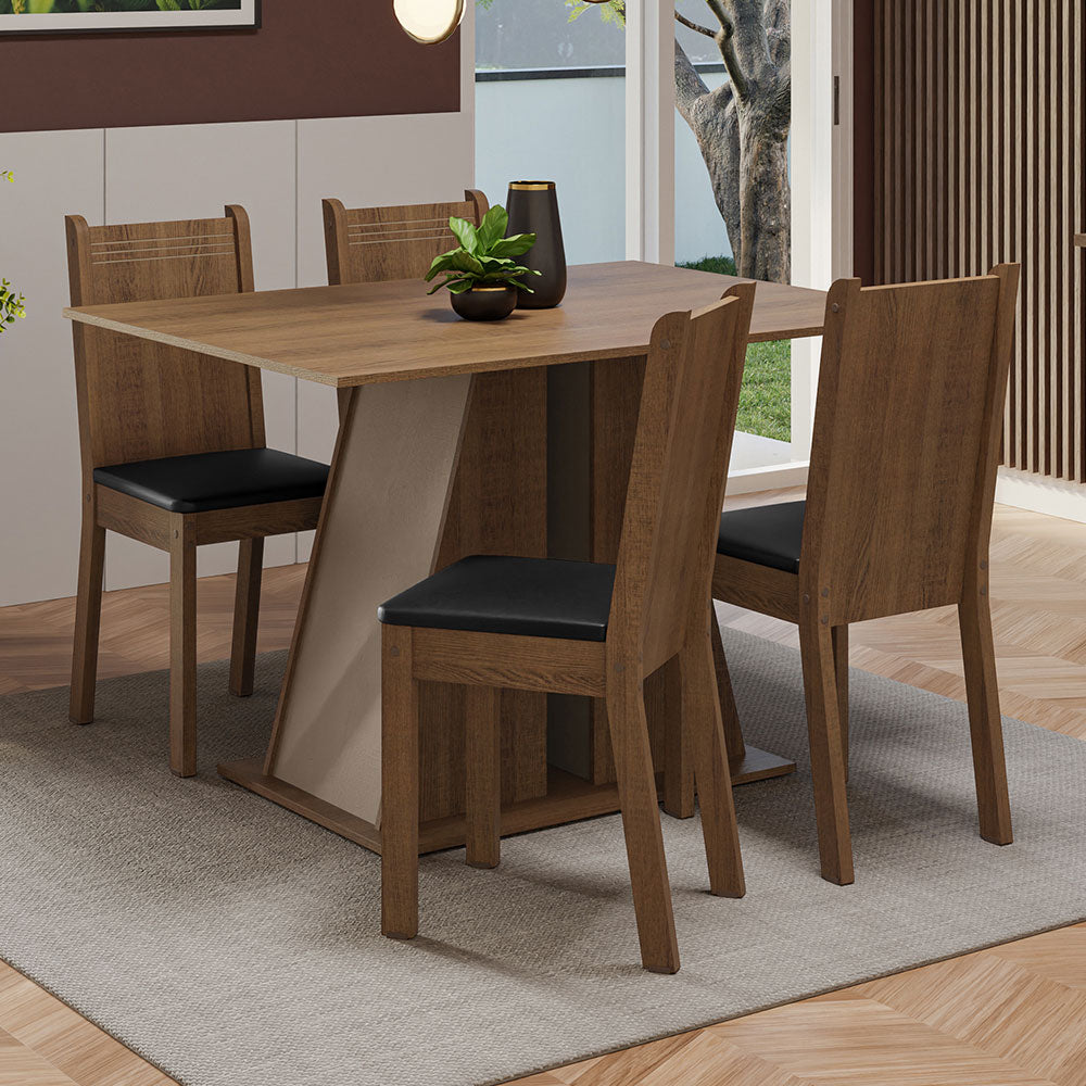 Juego de Comedor Mesa Tapa de Madera 4 Sillas Marrón/Crema/Negro Marilyn Madesa