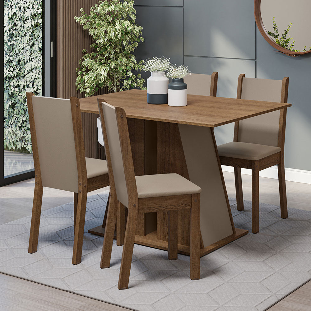 Juego de Comedor Mesa Tapa de Madera 4 Sillas Marrón/Crema/Beige Sophie Madesa