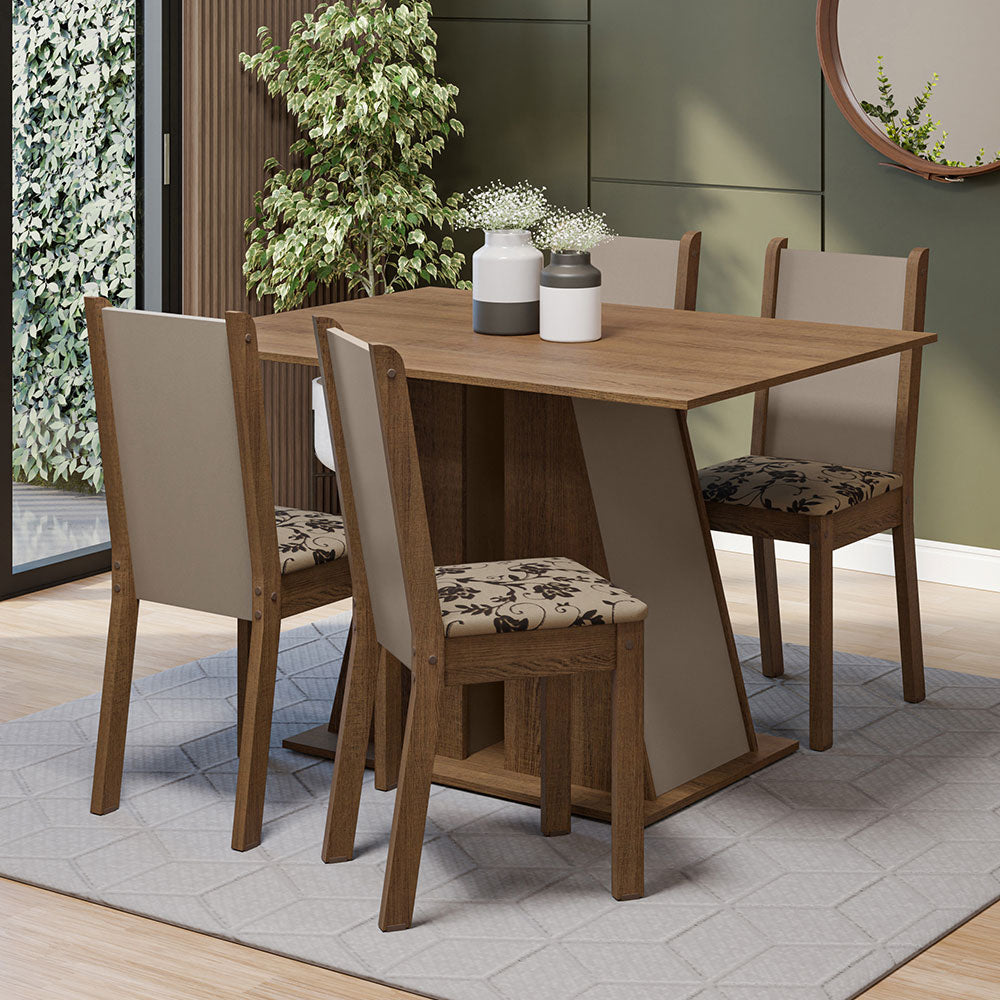 Juego de Comedor Mesa Tapa de Madera 4 Sillas Marrón/Crema/Beige Marrón Sophie Madesa