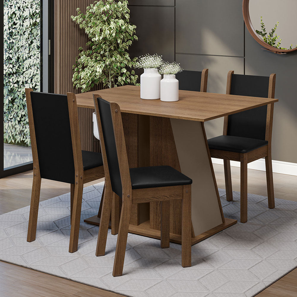 Juego de Comedor Mesa Tapa de Madera 4 Sillas Marrón/Crema/Negro Sophie Madesa