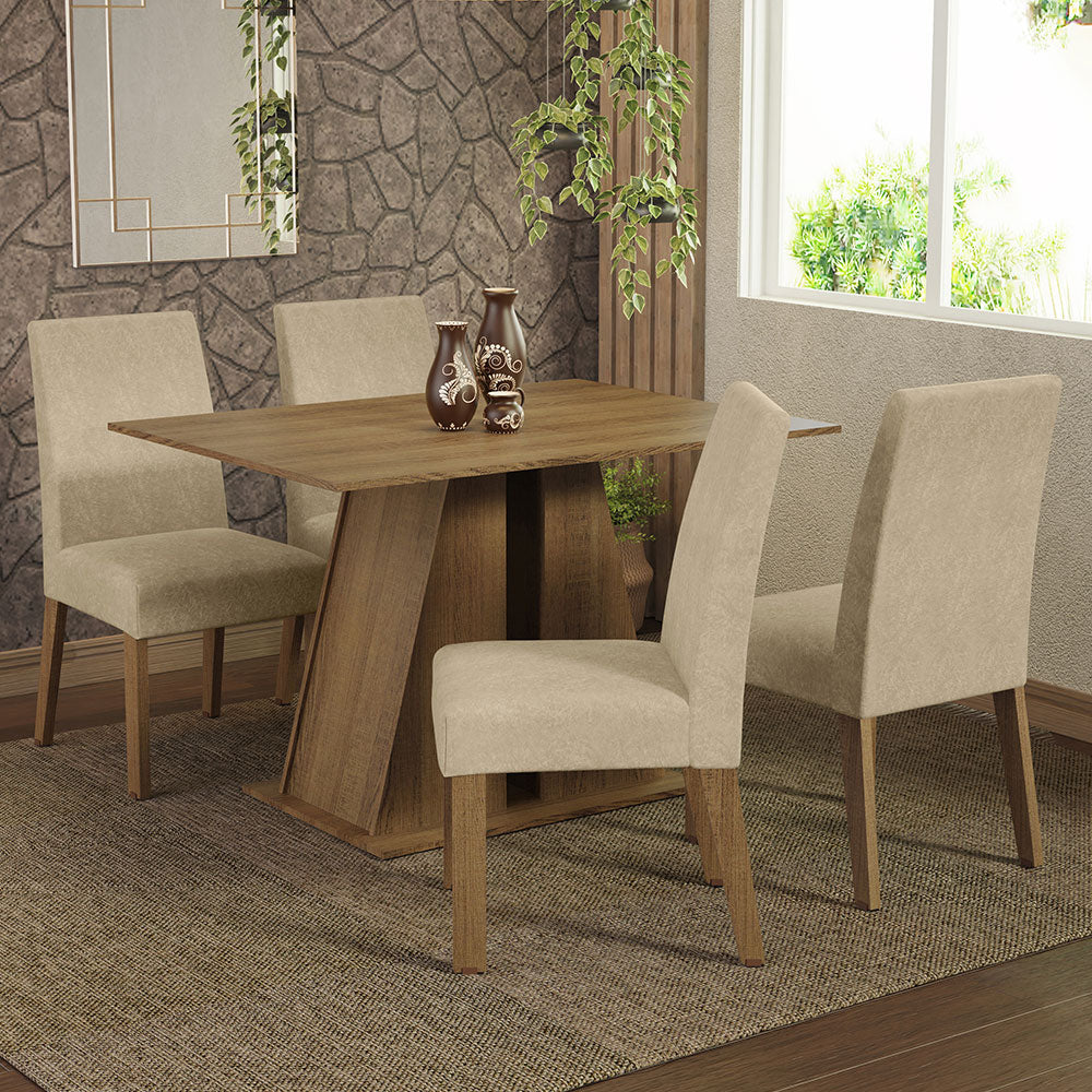 Juego de Comedor Mesa Tapa de Madera 4 Sillas Marrón/Imperial Agnes Madesa