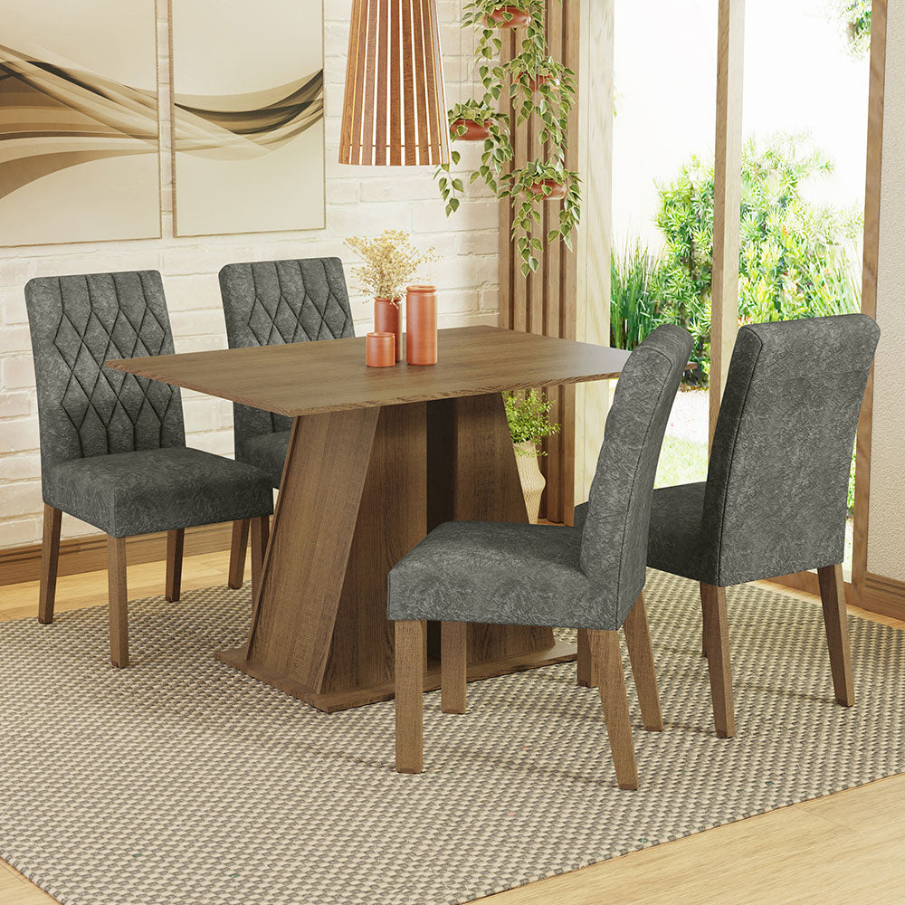 Juego de Comedor Mesa Tapa de Madera 4 Sillas Marrón/Silver Gisele Madesa