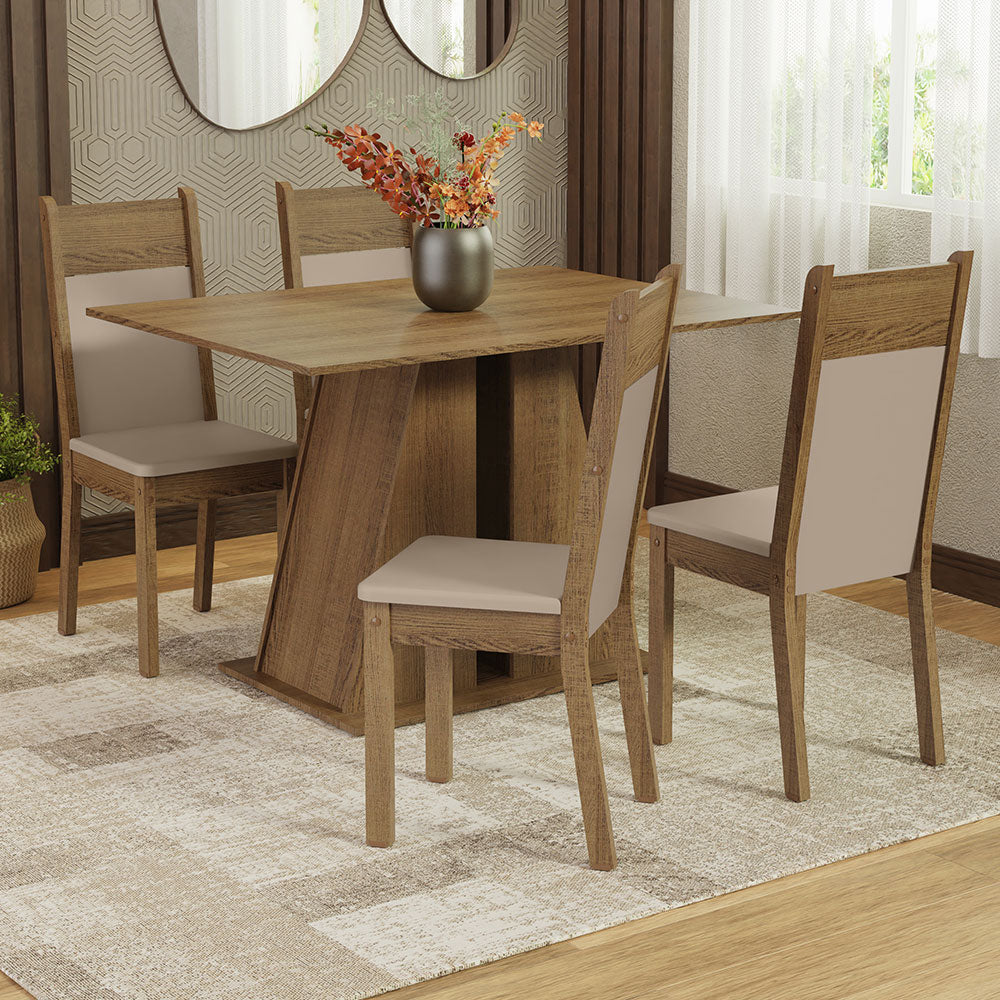 Juego de Comedor Mesa Tapa de Madera 4 Sillas Marrón/Beige Angel Madesa