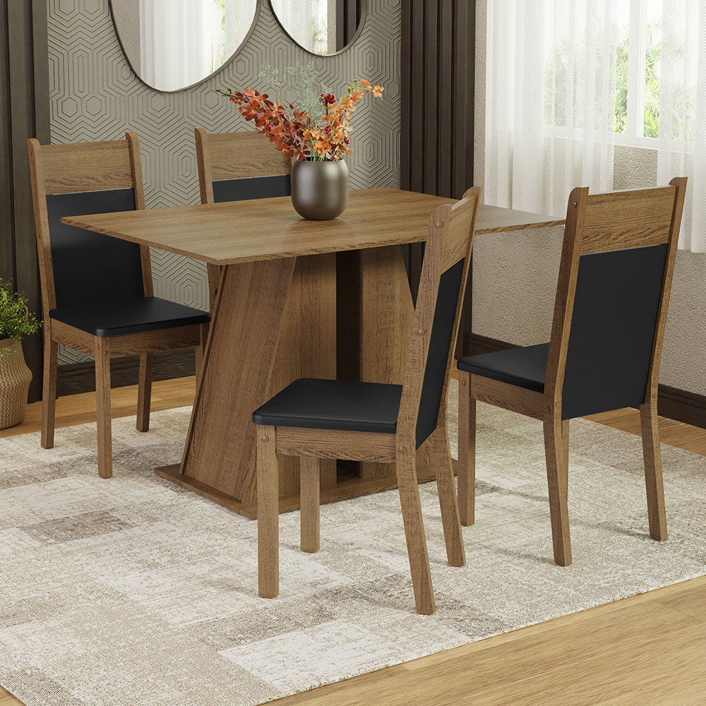 Juego de Comedor Mesa Tapa de Madera 4 Sillas Marrón/Negro Angel Madesa