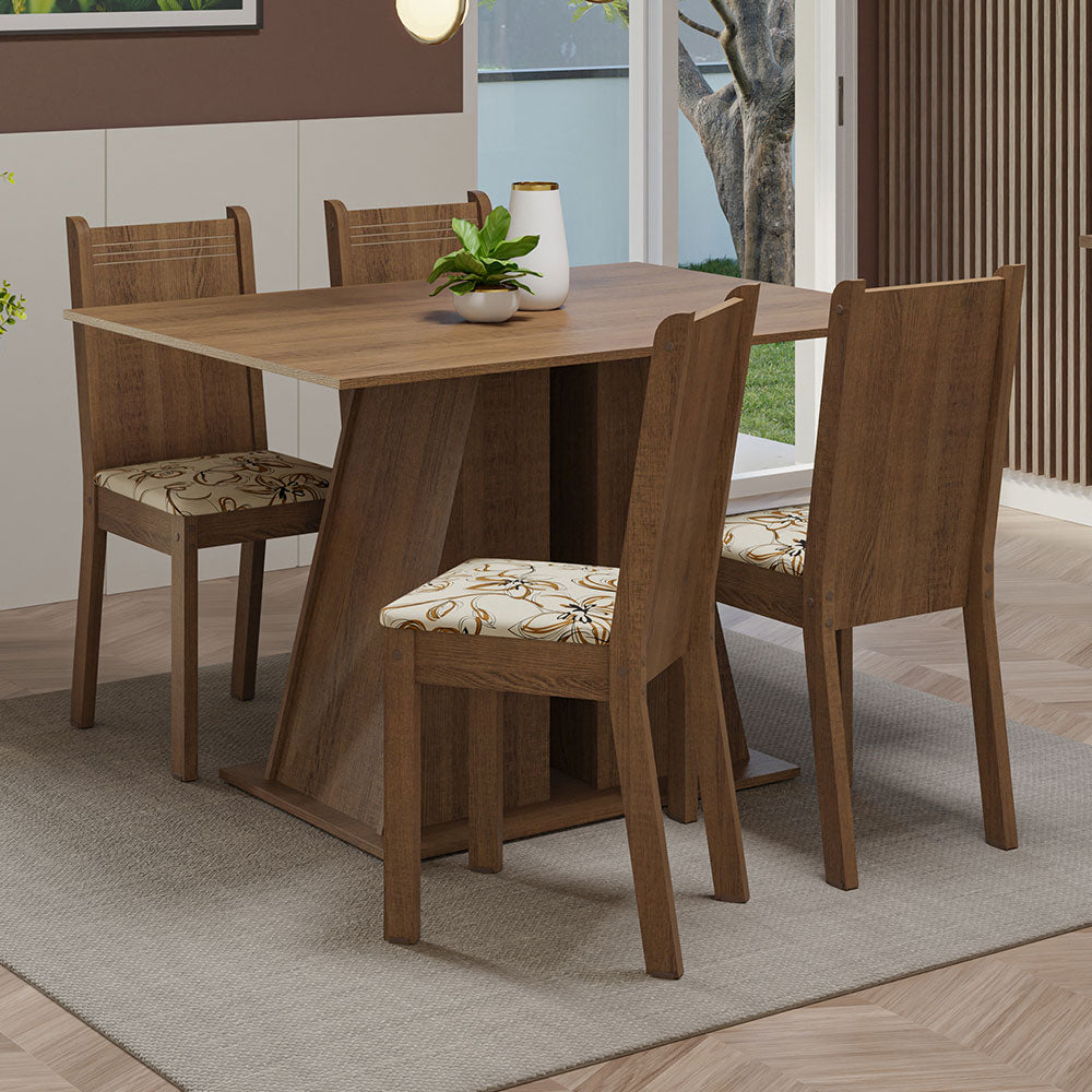 Juego de Comedor Mesa Tapa de Madera 4 Sillas Marrón/Lírio Beige Marilyn Madesa