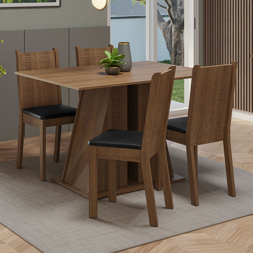 Juego de Comedor Mesa Tapa de Madera 4 Sillas Marrón/Negro Marilyn Madesa