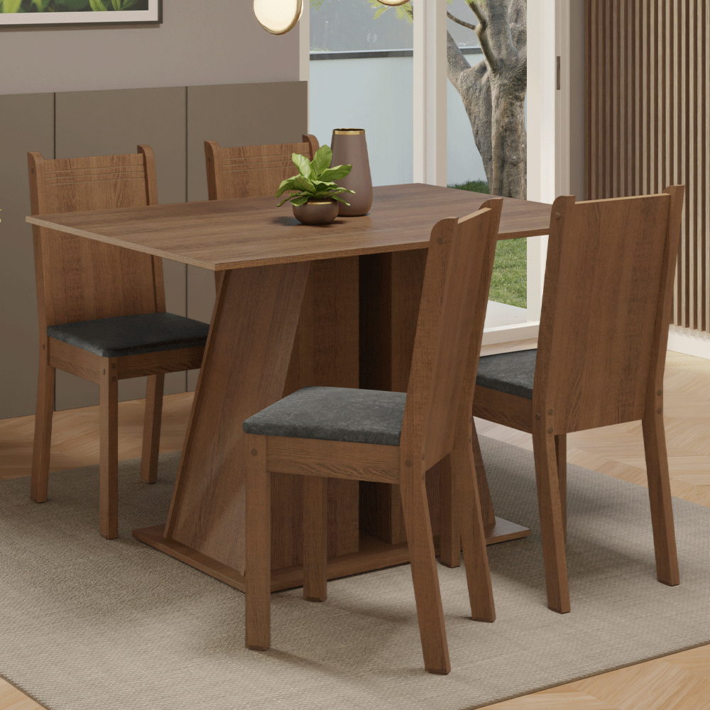 Juego de Comedor Mesada de Madera 4 Sillas Marilyn Marrón/Silver