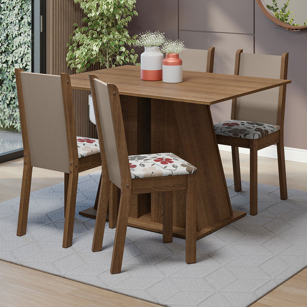 Juego de Comedor Mesa Tapa de Madera 4 Sillas Marrón/Hibiscos Sophie Madesa