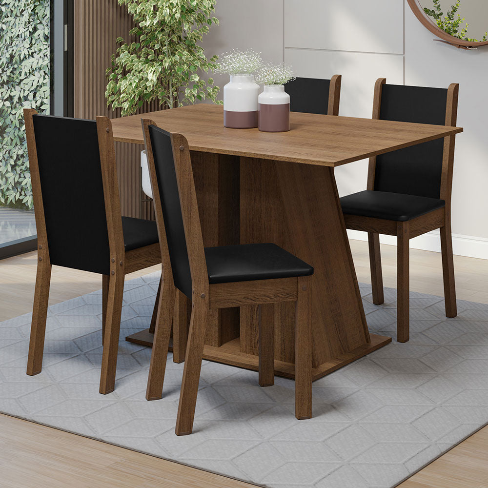 Juego de Comedor Mesa Tapa de Madera 4 Sillas Marrón/Negro Sophie Madesa