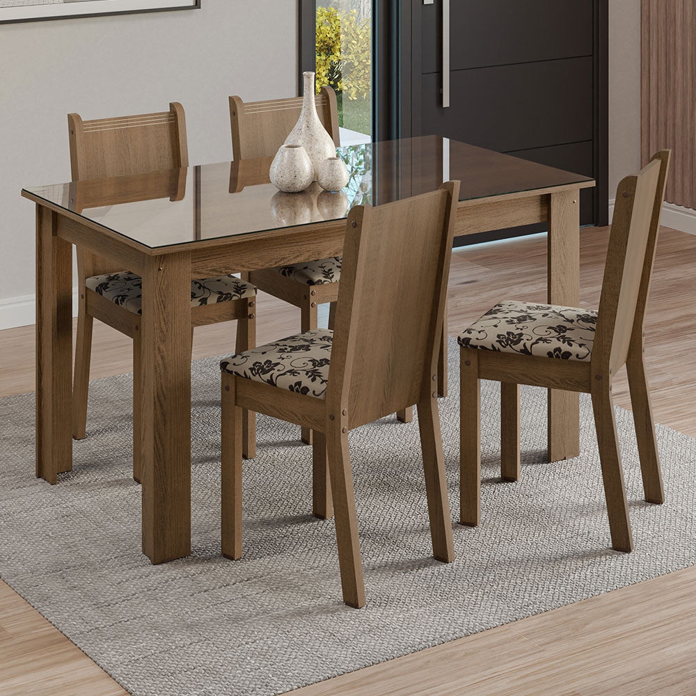 Juego de Comedor Mesa Tapa de Vidrio 4 Sillas Marrón/Beige Marrón Kiara Madesa