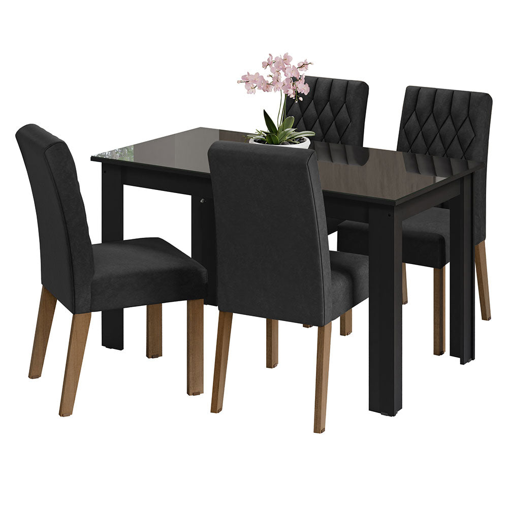 Juego de Comedor con Mesa de Tapa de Vidrio y 4 Sillas Negro/Oxford Celina Madesa