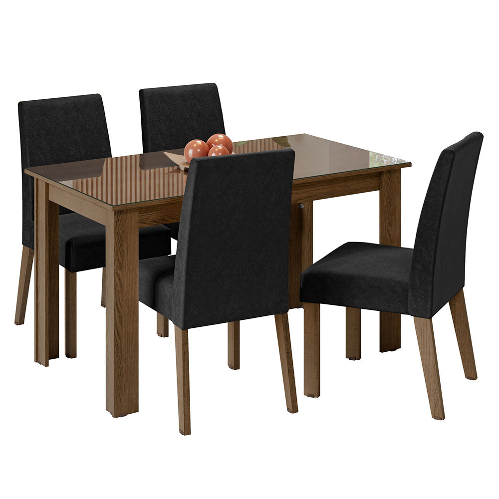 Juego de Comedor con Mesa de Tapa de Vidrio y 4 Sillas Marrón/Oxford Antônia Madesa