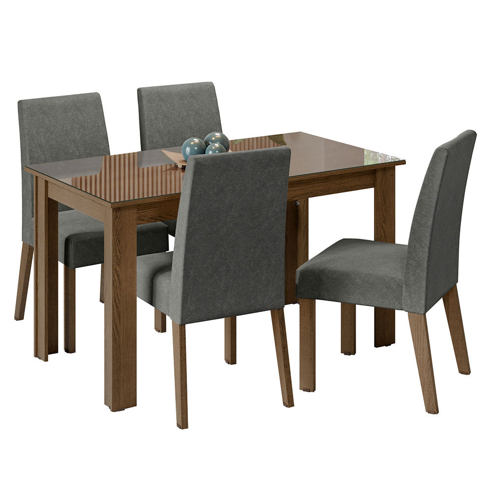 Juego de Comedor con Mesa de Tapa de Vidrio y 4 Sillas Marrón/Silver Antônia Madesa