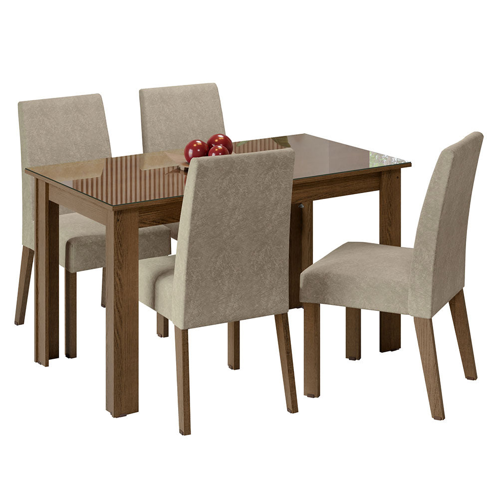 Juego de Comedor con Mesa de Tapa de Vidrio y 4 Sillas Marrón/Imperial Antônia Madesa