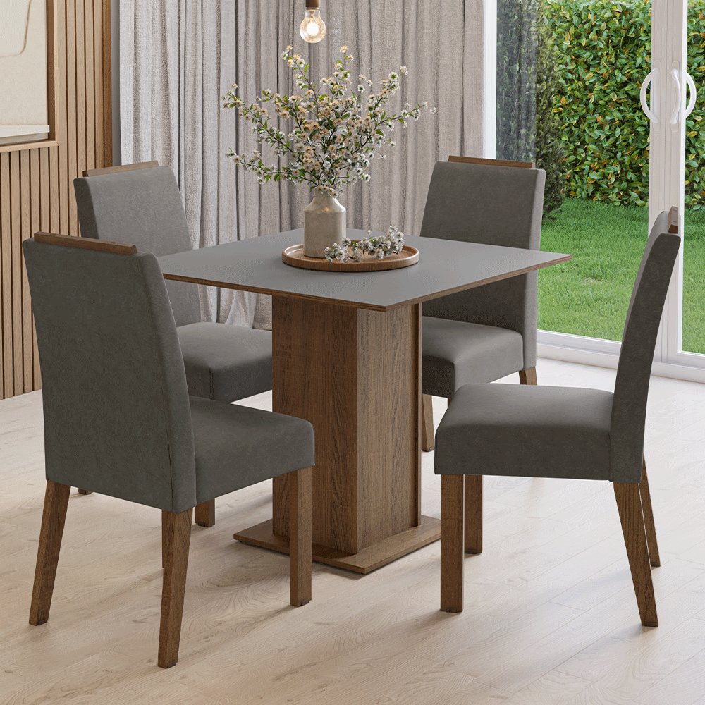 Juego de Comedor Mesada de Madera 4 Sillas Aspen Marrón/Gris/Silver
