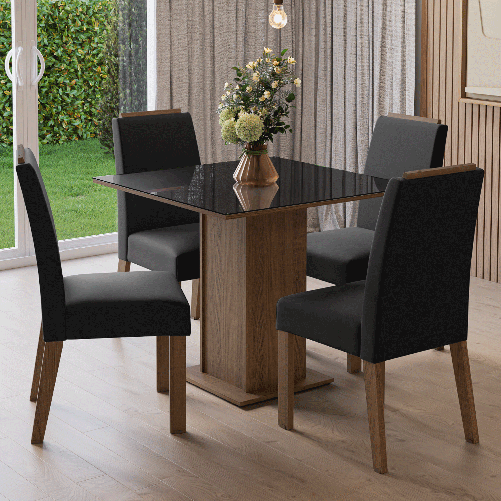 Juego de Comedor Mesada de Vidrio 4 Sillas Sines Marrón/Negro/Oxford