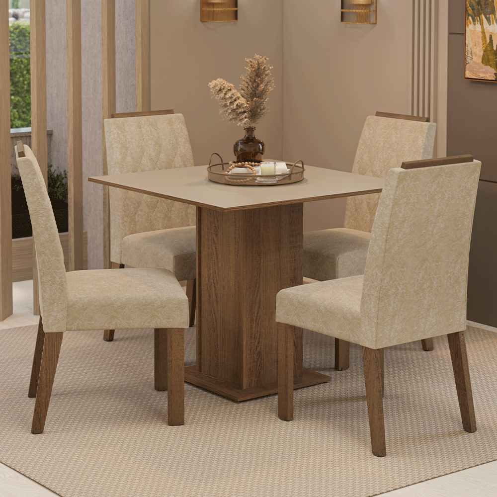 Juego de Comedor Mesada de Madera 4 Sillas Cannes Marrón/Crema/Imperial