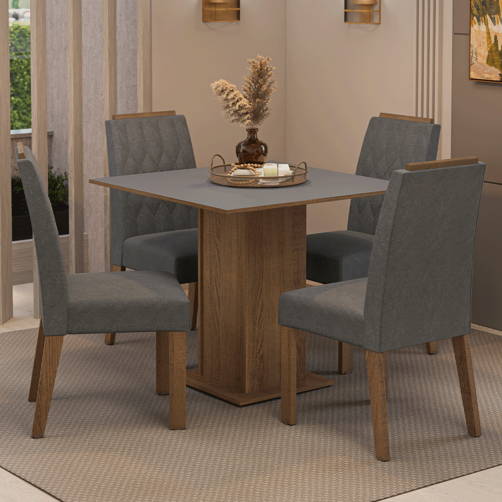 Juego de Comedor Mesada de Madera 4 Sillas Cannes Marrón/Gris/Silver