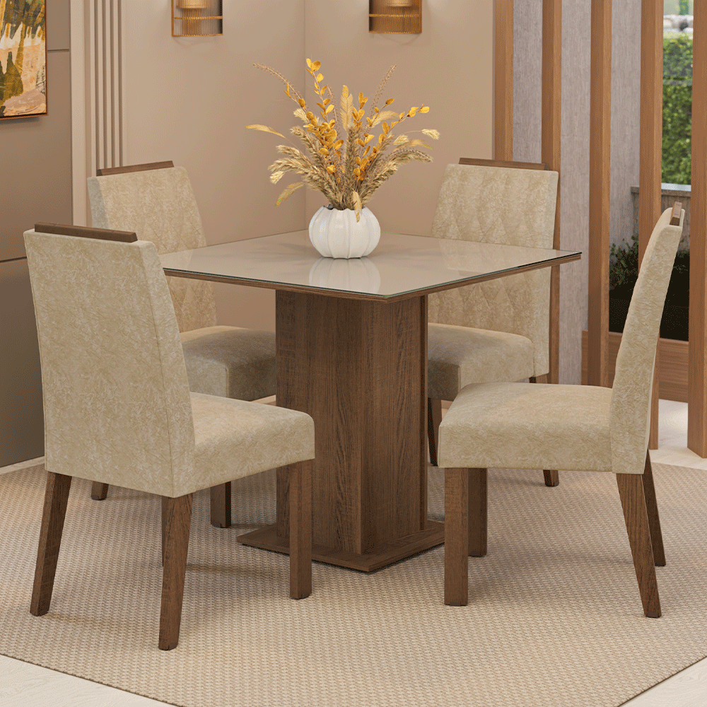 Juego de Comedor Mesada de Vidrio 4 Sillas Capri Marrón/Crema/Imperial