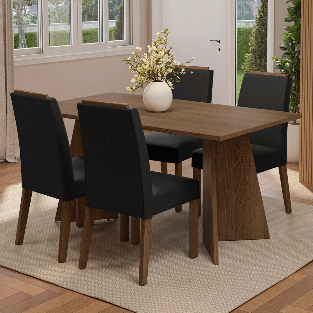 Juego de Comedor Mesada de Madera 4 Sillas Évora Marrón/Oxford