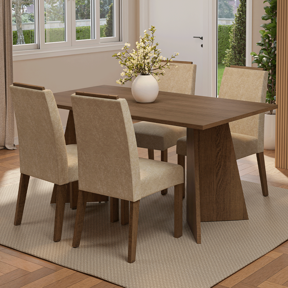 Juego de Comedor Mesada de Madera 4 Sillas Évora Marrón/Imperial