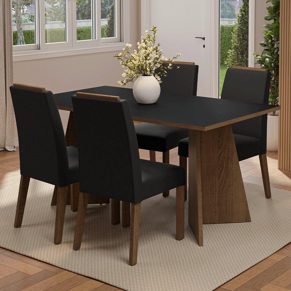 Juego de Comedor Mesada de Madera 4 Sillas Évora Marrón/Negro/Oxford