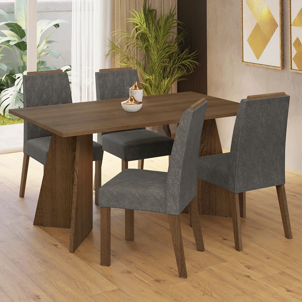 Juego de Comedor Mesada de Madera 4 Sillas Tulum Marrón/Silver