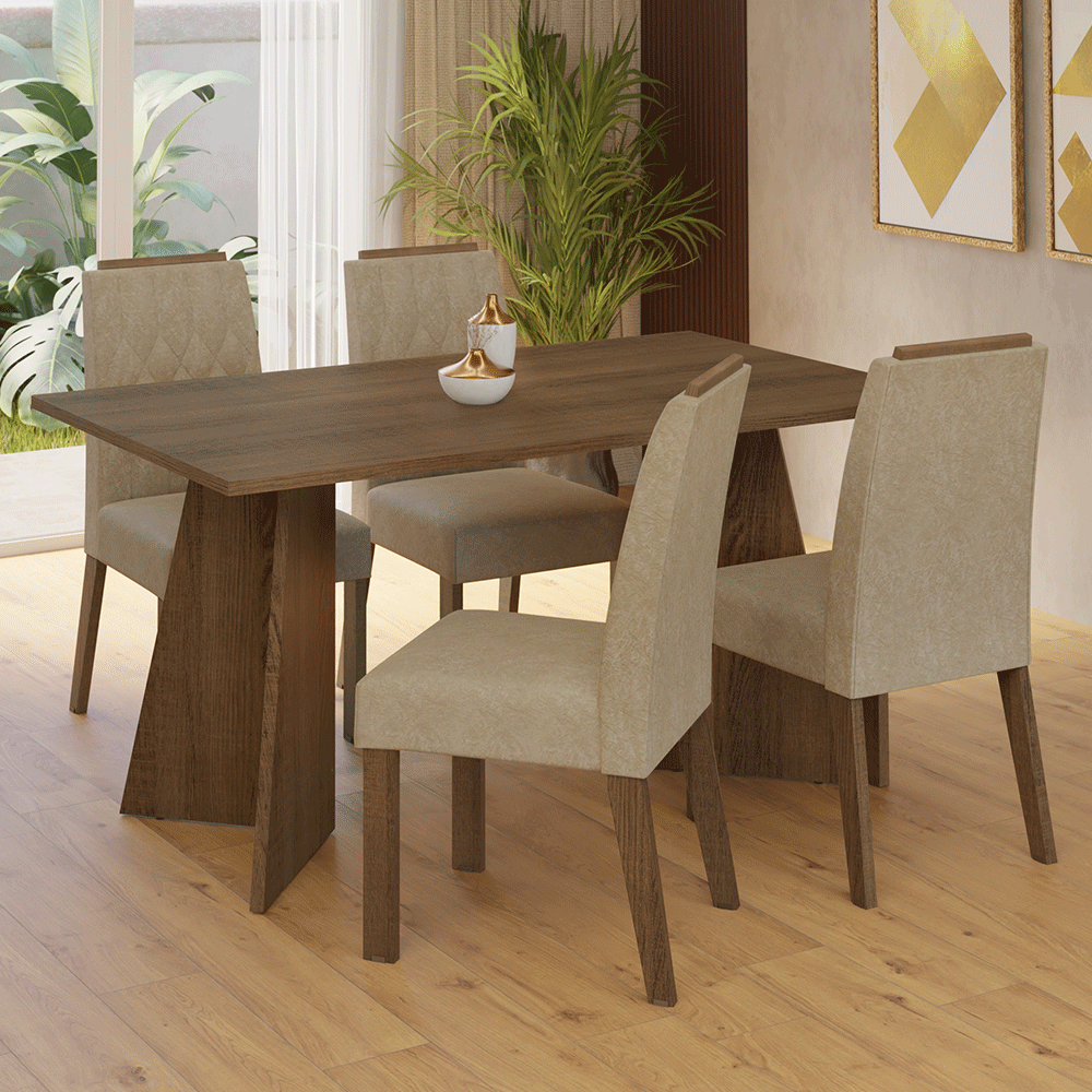 Juego de Comedor Mesada de Madera 4 Sillas Tulum Marrón/Imperial