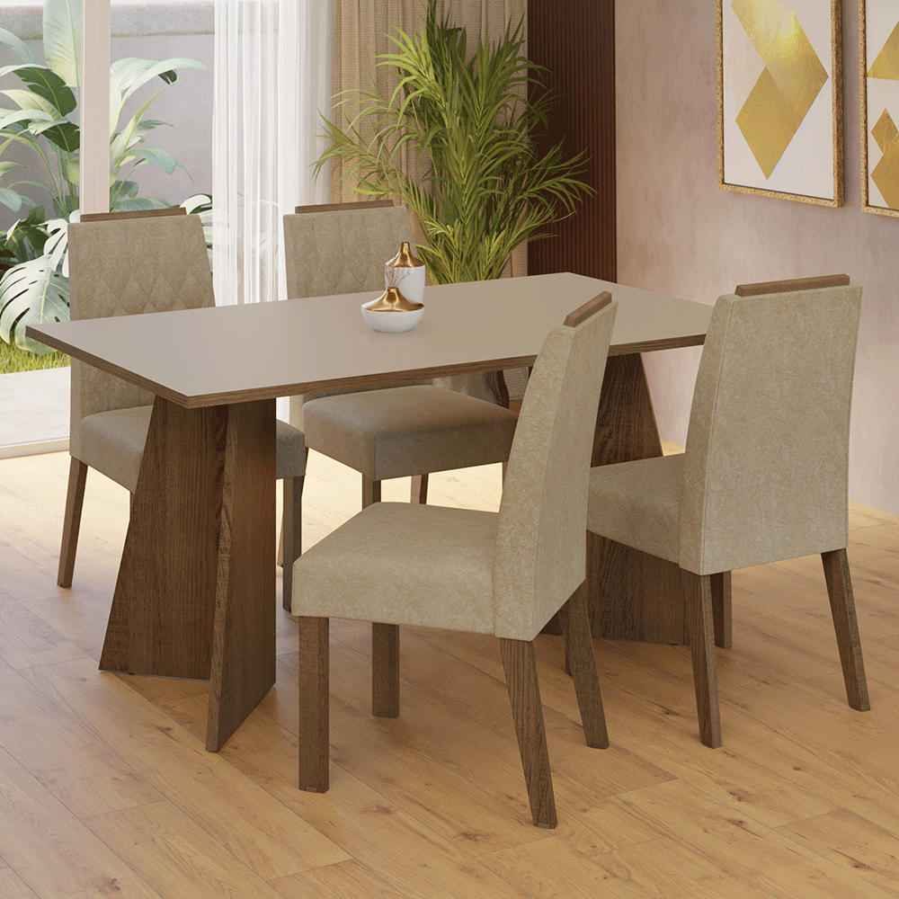 Juego de Comedor Mesada de Madera 4 Sillas Tulum Marrón/Crema/Imperial