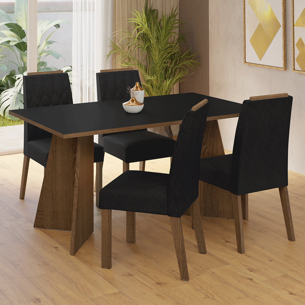 Juego de Comedor Mesada de Madera 4 Sillas Tulum Marrón/Negro/Oxford