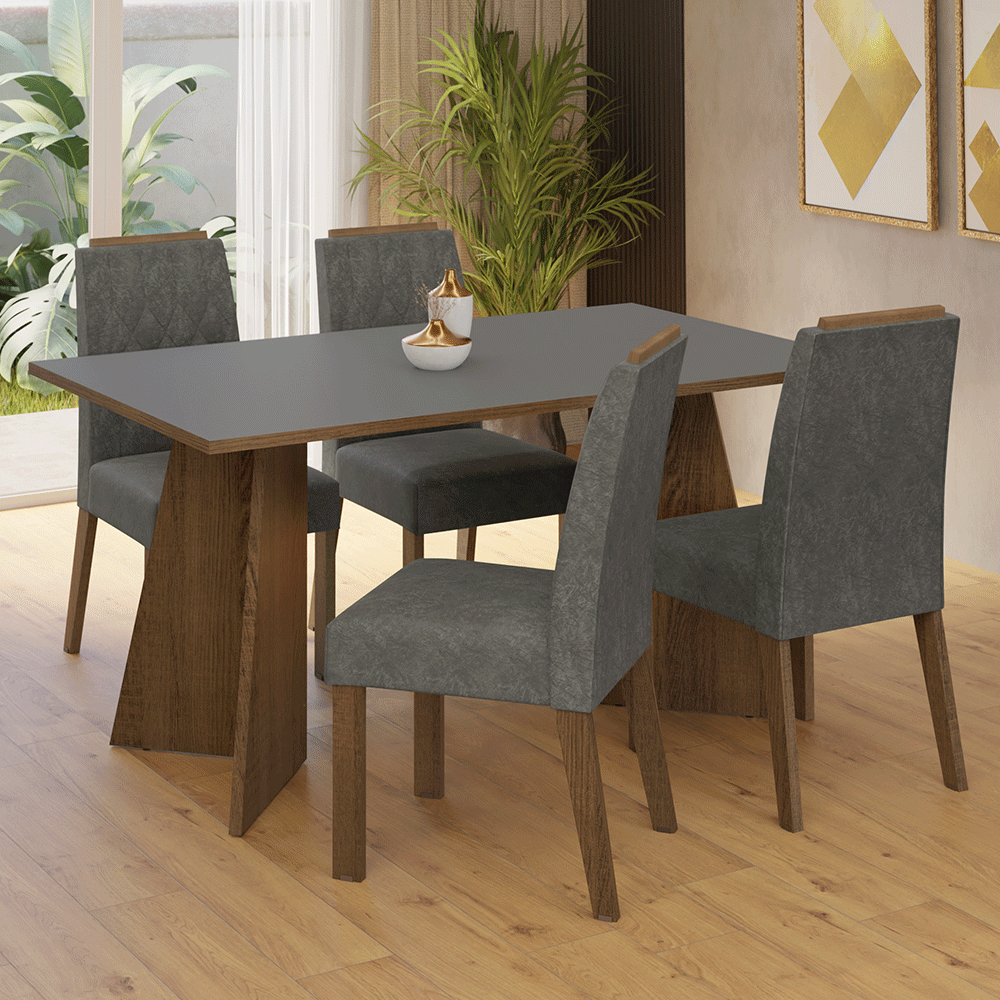 Juego de Comedor Mesada de Madera 4 Sillas Tulum Marrón/Gris/Silver