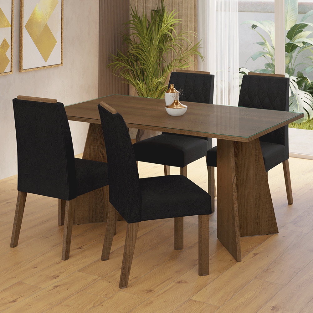 Juego de Comedor Mesada de Vidrio 4 Sillas Porto Marrón/Oxford