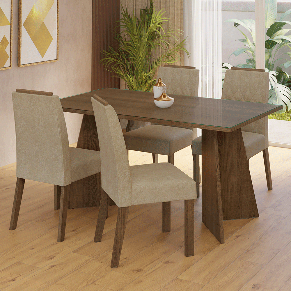 Juego de Comedor Mesada de Vidrio 4 Sillas Porto Marrón/Imperial