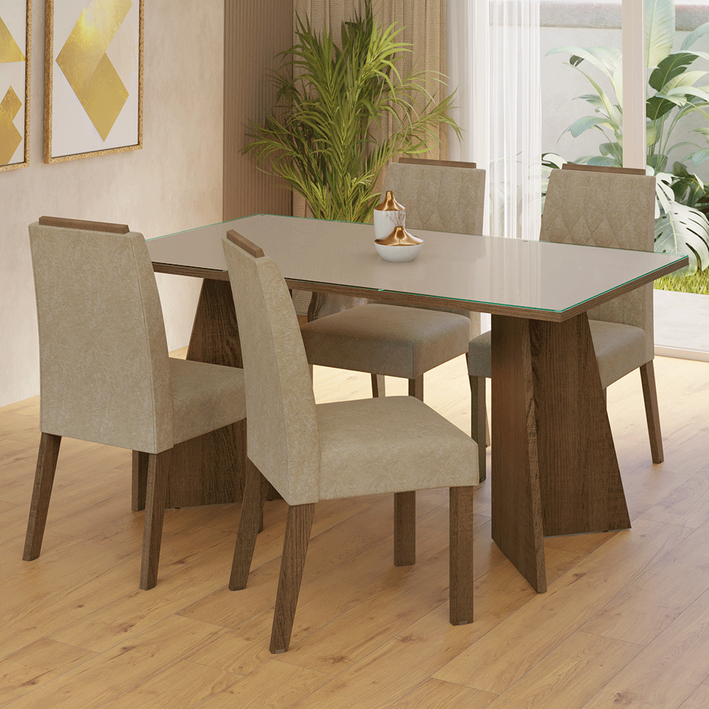 Juego de Comedor Mesada de Vidrio 4 Sillas Porto Marrón/Crema/Imperial
