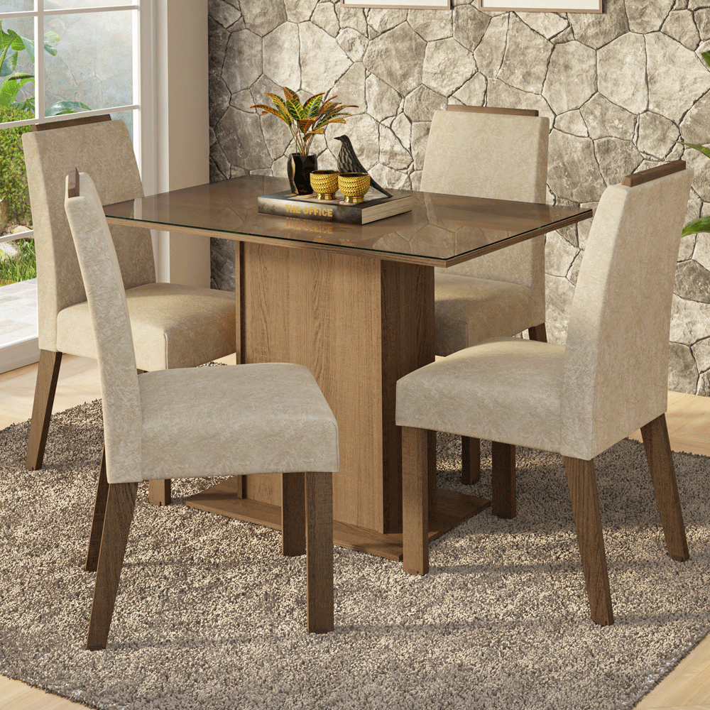 Juego de Comedor Tapa de Vidrio 4 Sillas Marrón/Imperial Jasmin Madesa