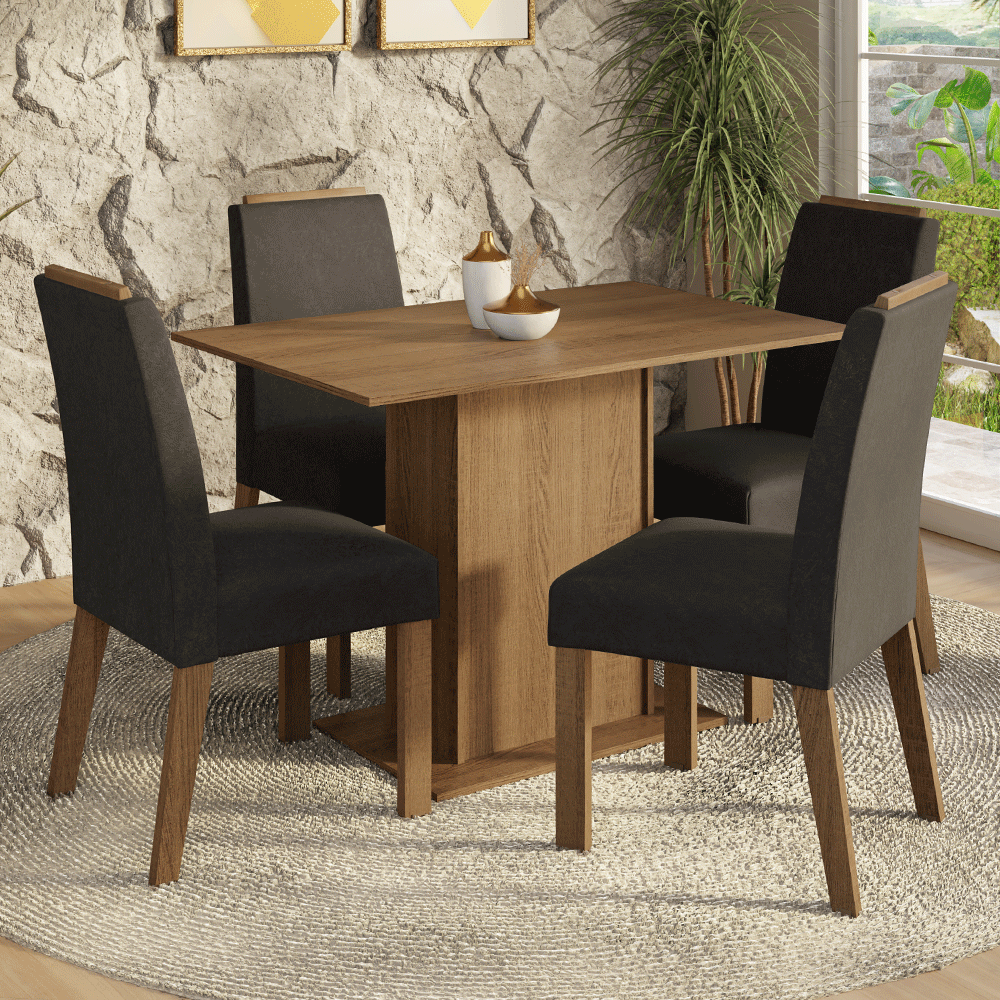 Juego de Comedor Tapa de Madera 4 Sillas Marrón/Oxford Acácia Madesa